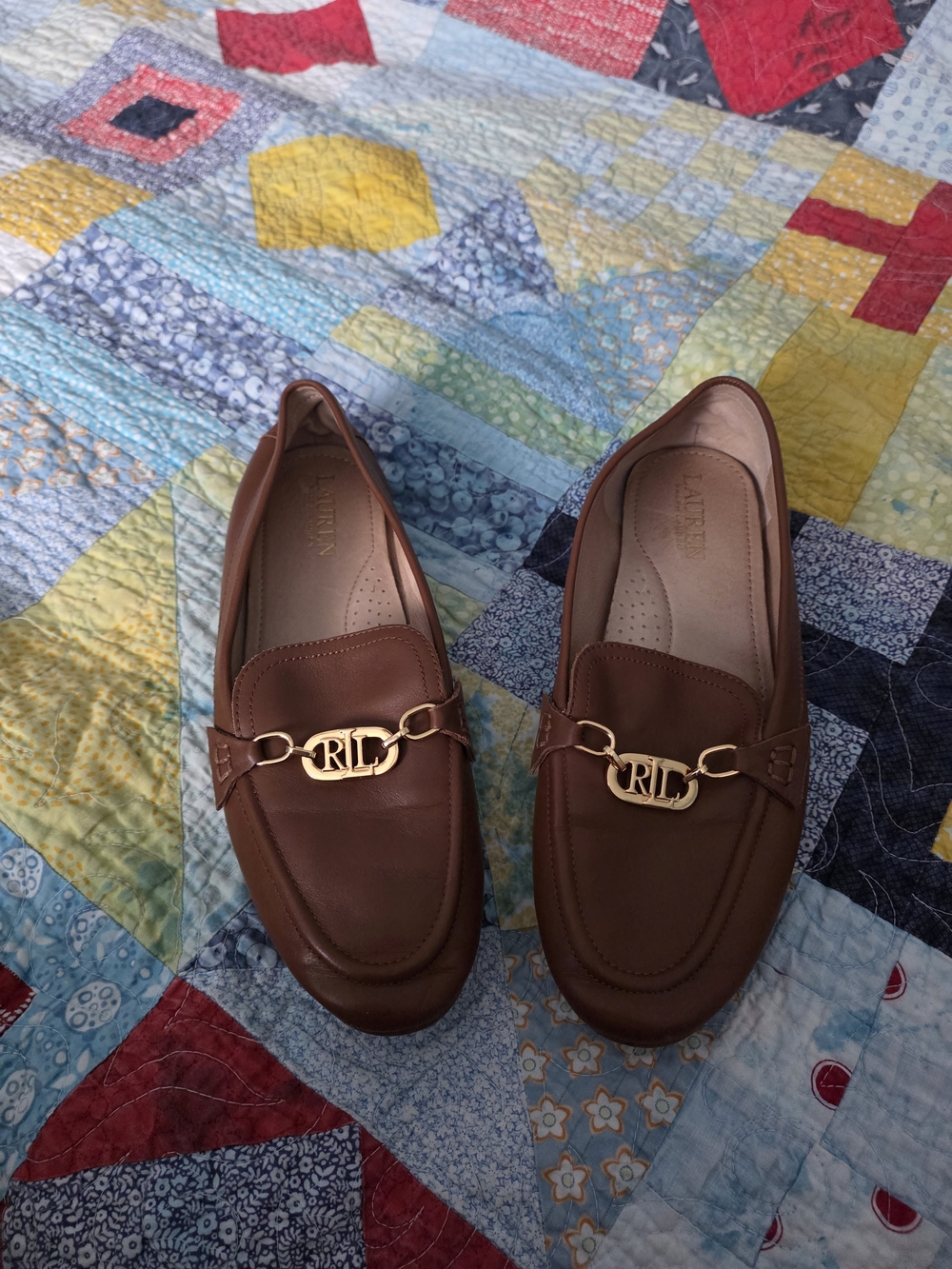 Lauren Ralph Lauren Brown Leather Loafers with Gold RLL Hardware